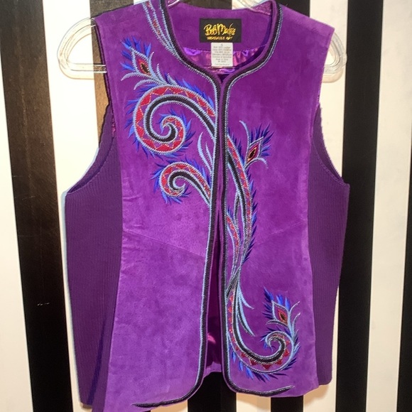 Bob Mackie Wearable Art Purple Suede Vest Womans Small Vintage Retro 90s Leather - Picture 3 of 17